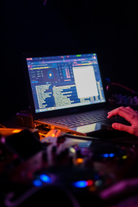 person using a black laptop computer